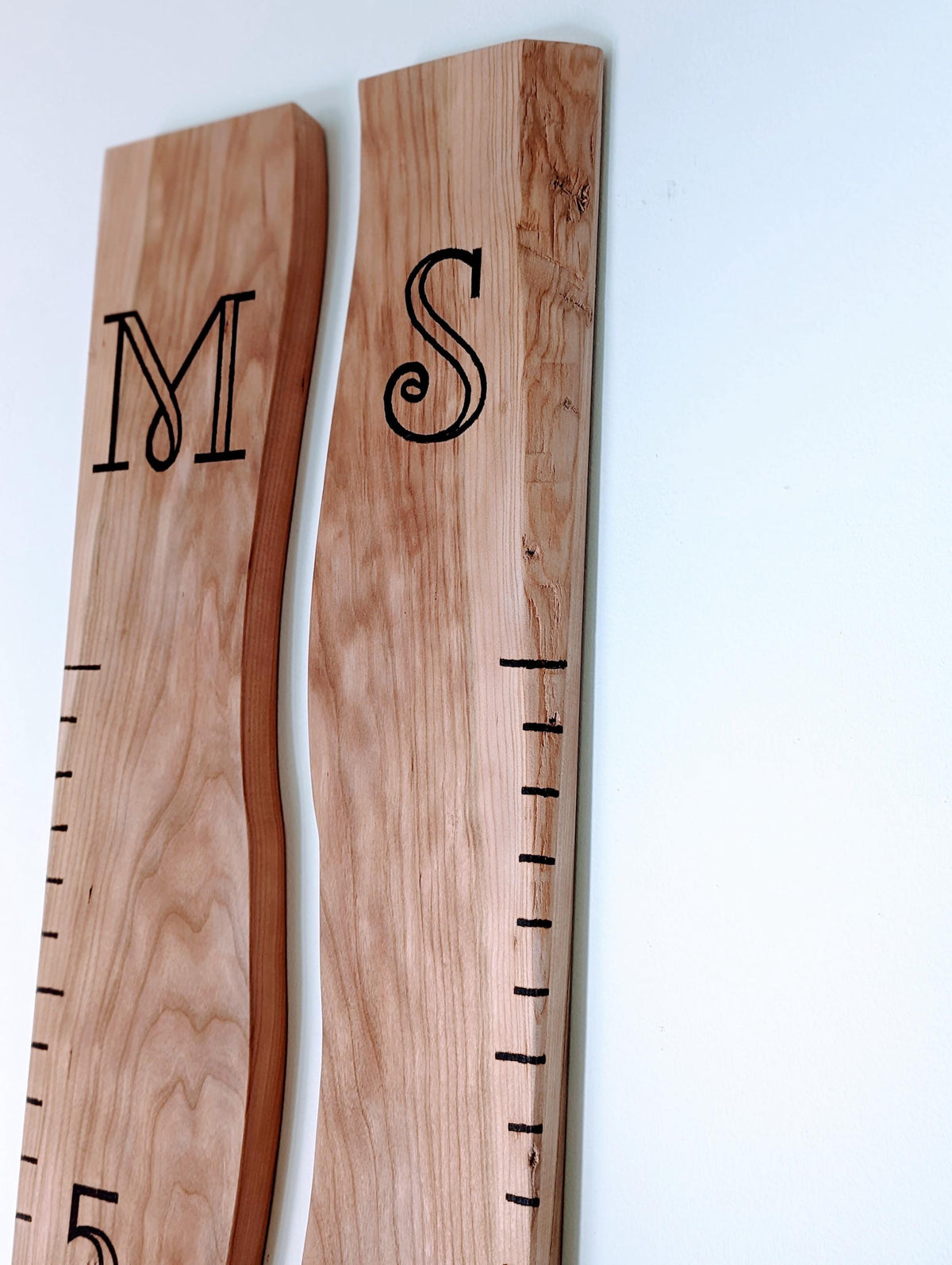 Hand-Burned Hardwood Sibling Growth Chart Ruler