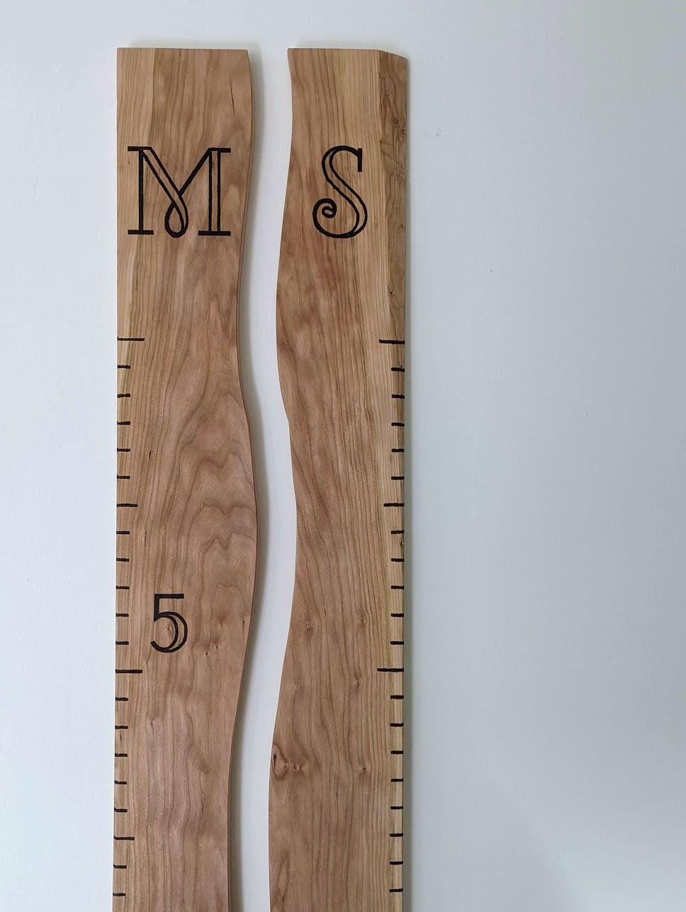 Hand-Burned Hardwood Sibling Growth Chart Ruler