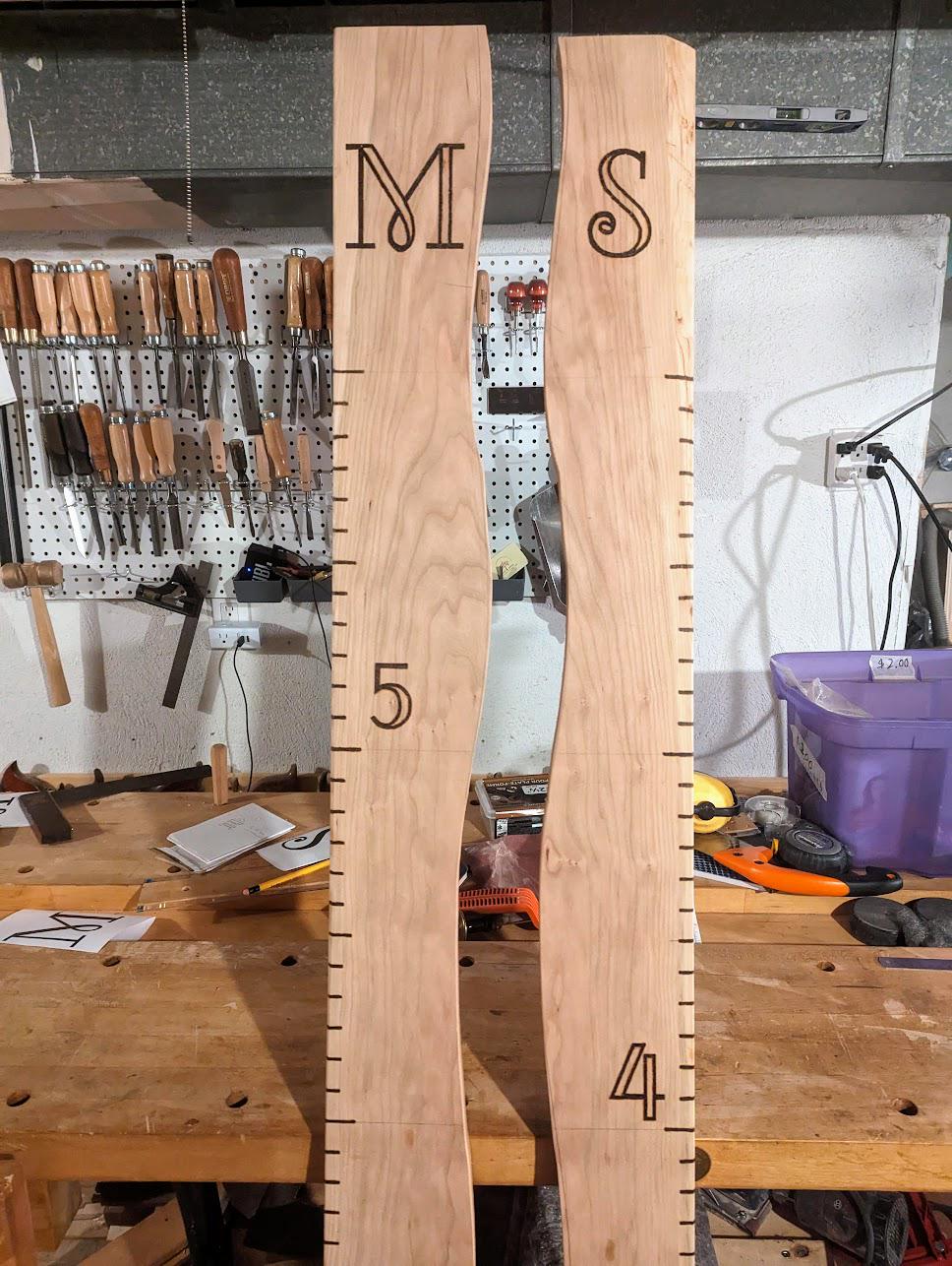 Hand-Burned Hardwood Sibling Growth Chart Ruler